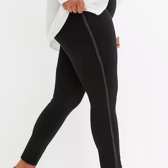 White Birch Black Leggings with Faux Leather Trim, Size 2X - Picture 8 of 8